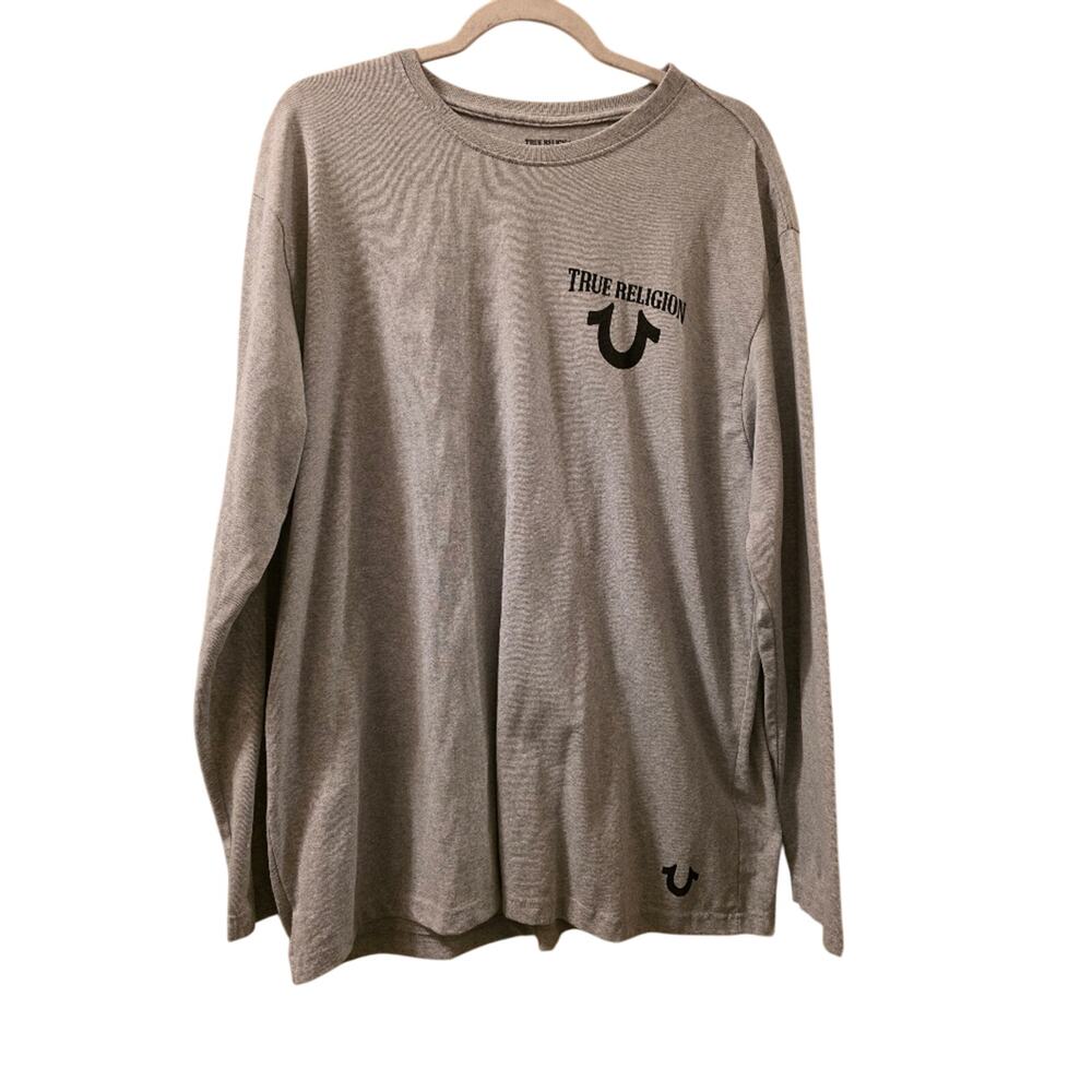 True Religion Mens Gray Long Sleeve Shirt Size XL Read Measurements